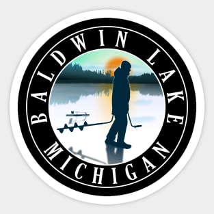 Baldwin Lake Ice Fishing Michigan Sunset Sticker